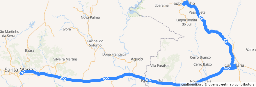 Mapa del recorrido Santa Maria → Sobradinho via Candelária de la línea  en ریو گرانده جنوبی.