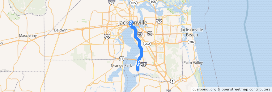 Mapa del recorrido JTA 17 St. Augustine Road/San Jose (southbound) de la línea  en ジャクソンビル.