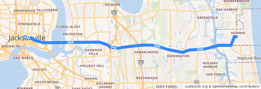 Mapa del recorrido JTA 10A Atlantic de la línea  en Duval County.