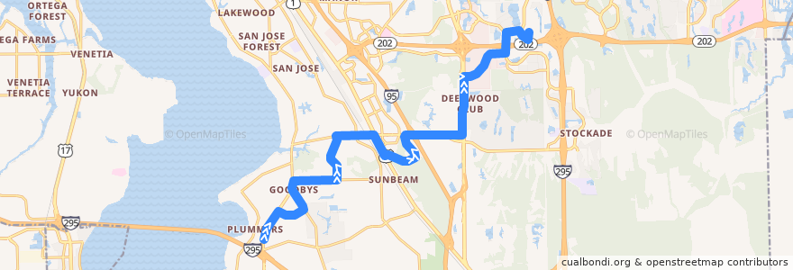 Mapa del recorrido JTA 28 Southside Boulevard/Sunbeam (northbound) de la línea  en Jacksonville.