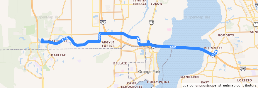 Mapa del recorrido JTA 26 Argyle Forest/Buckman Bridge (westbound) de la línea  en Джэксонвилл.