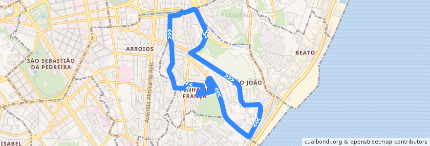 Mapa del recorrido Bus 37B: Cruz da Pedra de la línea  en Lisbonne.