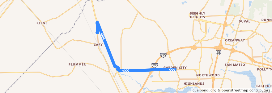 Mapa del recorrido JTA 81 Dinsmore Shuttle (westbound) de la línea  en Jacksonville.
