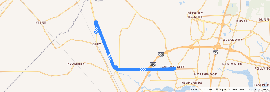 Mapa del recorrido JTA 81 Dinsmore Shuttle (eastbound) de la línea  en Jacksonville.