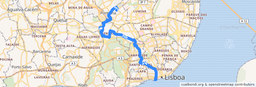 Mapa del recorrido Bus 202: Bairro Padre Cruz → Cais do Sodré de la línea  en Лиссабон.