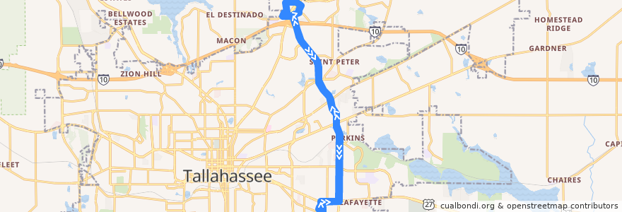 Mapa del recorrido StarMetro R Red Hills de la línea  en Tallahassee.