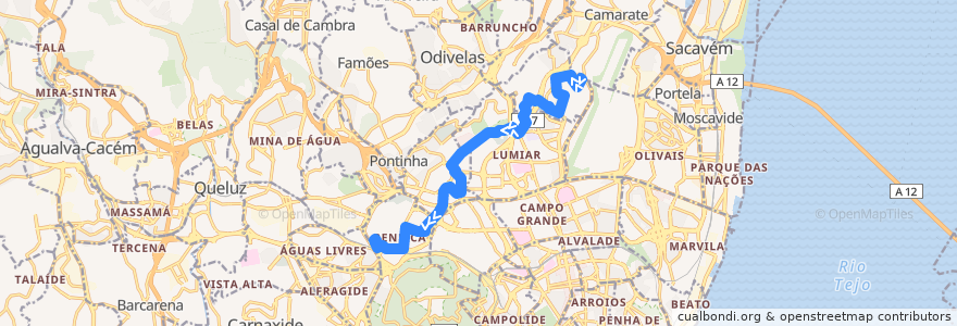 Mapa del recorrido Bus 703: Charneca → Bairro de Santa Cruz de la línea  en لشبونة.