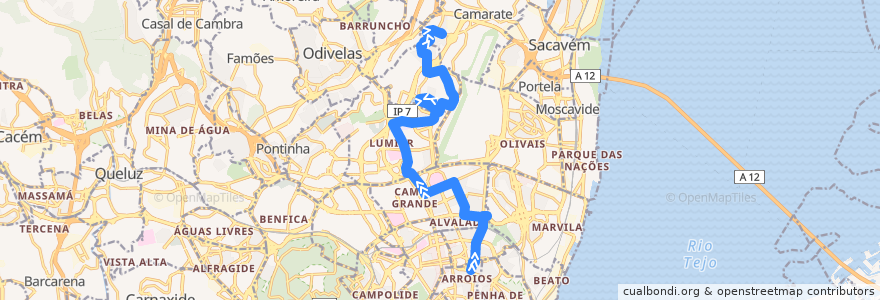 Mapa del recorrido Bus 717: Praça do Chile → Fetais de la línea  en Lisboa.