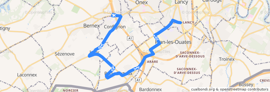 Mapa del recorrido Bus 42: P+R Bernex → Palettes de la línea  en Genève.