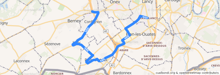 Mapa del recorrido Bus 42: Palettes → P+R Bernex de la línea  en Genève.