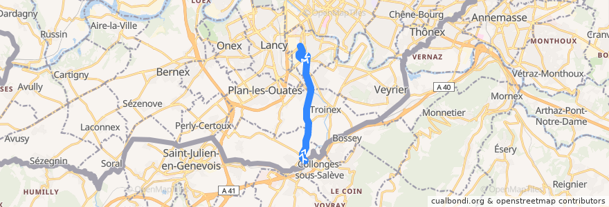 Mapa del recorrido Bus 44: Croix-de-Rozon-Douane → Carouge-Tours de la línea  en Genève.