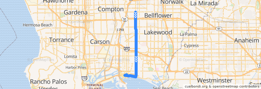 Mapa del recorrido 21 CHERRY TO DOWNTOWN de la línea  en 长滩.