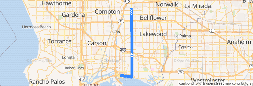 Mapa del recorrido 21 CHERRY TO ROSECRANS de la línea  en 洛杉矶县.