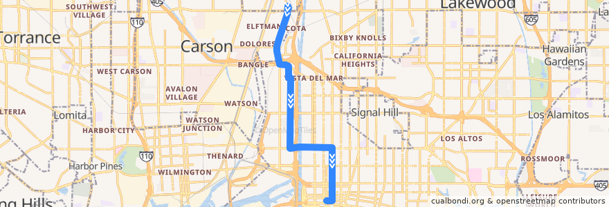 Mapa del recorrido 1 EASY TO DOWNTOWN VIA DEL AMO STATION de la línea  en 长滩.