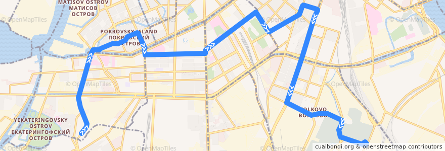 Mapa del recorrido Трамвай № 16: площадь Стачек => Карбюраторный завод de la línea  en سانت بطرسبرغ.