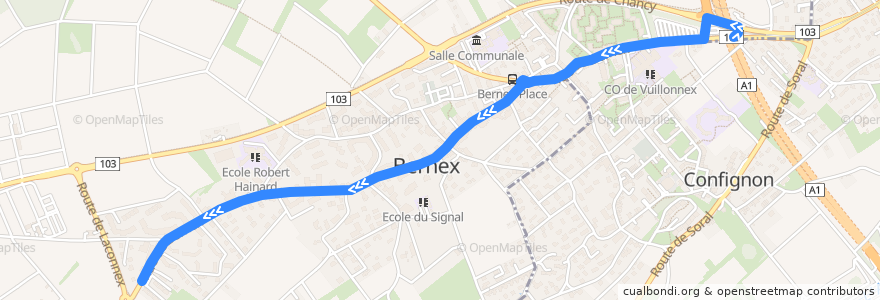 Mapa del recorrido Bus 47: P+R Bernex → Bernex-Vailly de la línea  en Genève.