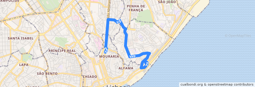 Mapa del recorrido Bus 734: Martim Moniz → Estação de Santa Apolónia de la línea  en لشبونة.
