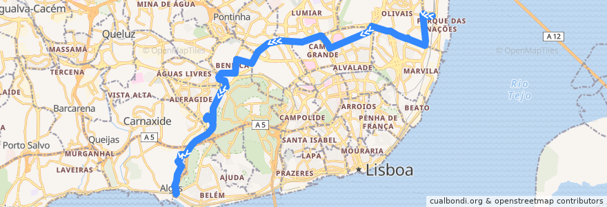 Mapa del recorrido Bus 750: Estação do Oriente (Interface) → Algés de la línea  en リスボン.
