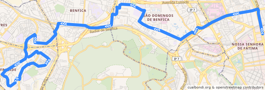 Mapa del recorrido Bus 754: Campo Pequeno → Alfragide de la línea  en Lisboa.