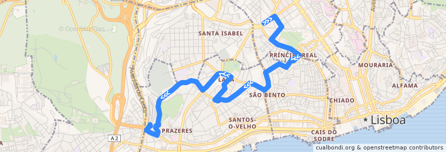 Mapa del recorrido Bus 773: Rato → Alcântara de la línea  en 리스본.