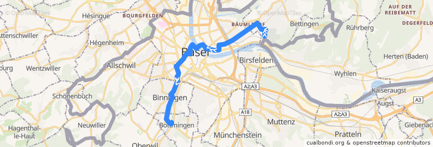 Mapa del recorrido Bus 34: Friedhof am Hörnli => Bottmingen Schloss de la línea  en سويسرا.