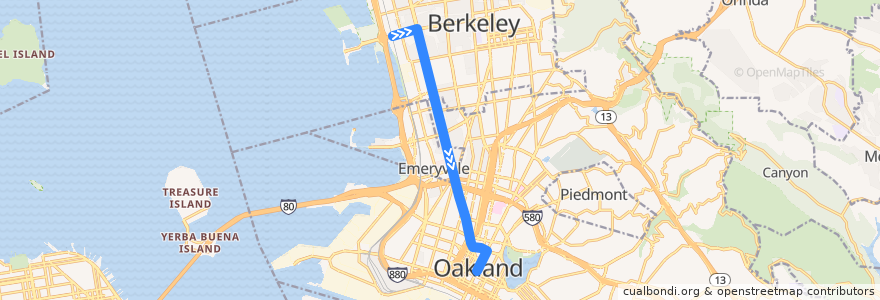 Mapa del recorrido AC Transit 802: Berkeley Amtrak => Downtown Oakland de la línea  en 앨러미다 군.