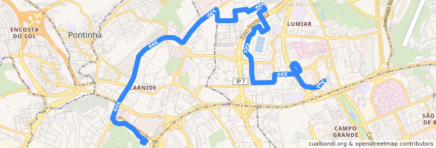 Mapa del recorrido Bus 778: Campo Grande (Metro) → Colégio Militar (Metro) de la línea  en Lissabon.