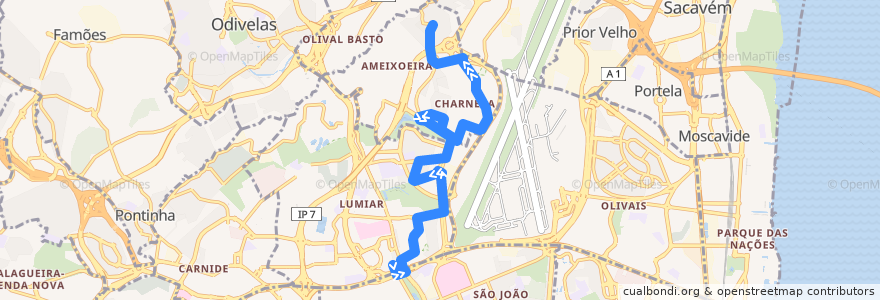 Mapa del recorrido Bus 798: Campo Grande (Metro) → Galinheiras de la línea  en Lisbon.