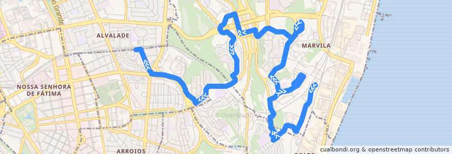 Mapa del recorrido Bus 793: Marvila → Estação de Roma-Areeiro de la línea  en 리스본.