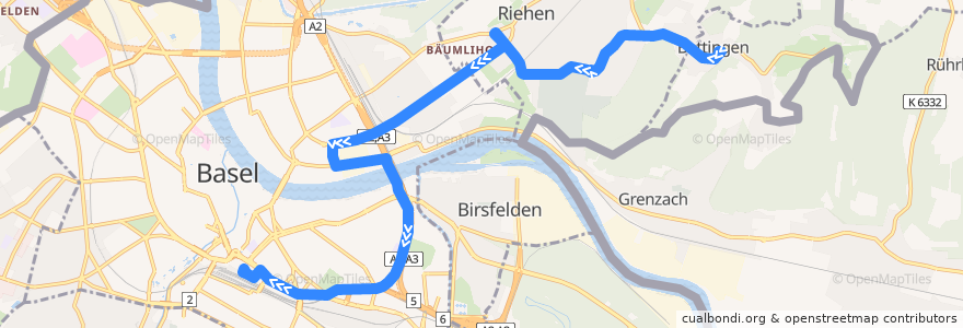 Mapa del recorrido Bus 42: Bettingen Dorf => Basel Bahnhof SBB de la línea  en Basilea Città.