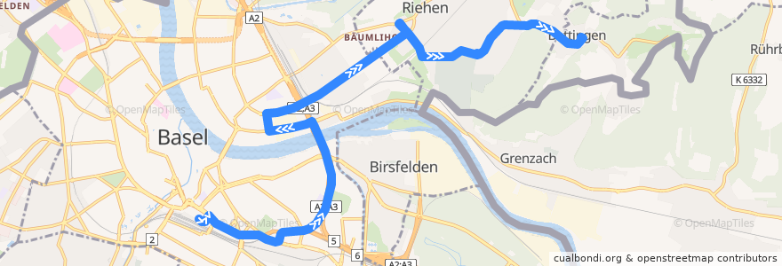 Mapa del recorrido Bus 42: Basel Bahnhof SBB => Bettingen Dorf de la línea  en Basilea Città.