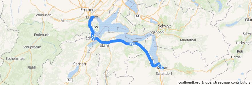 Mapa del recorrido Tellbus: Altdorf UR, Telldenkmal => Luzern, Bahnhof de la línea  en سوئیس.