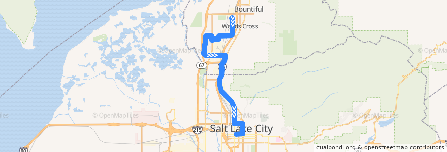 Mapa del recorrido UTA Route 460 Woods Cross (to Salt Lake) de la línea  en 犹他州 / 猶他州.