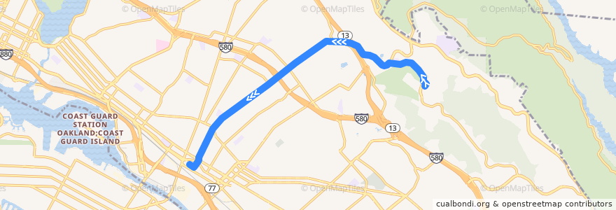 Mapa del recorrido AC Transit 54: Merritt College => Fruitvale BART de la línea  en Окленд.