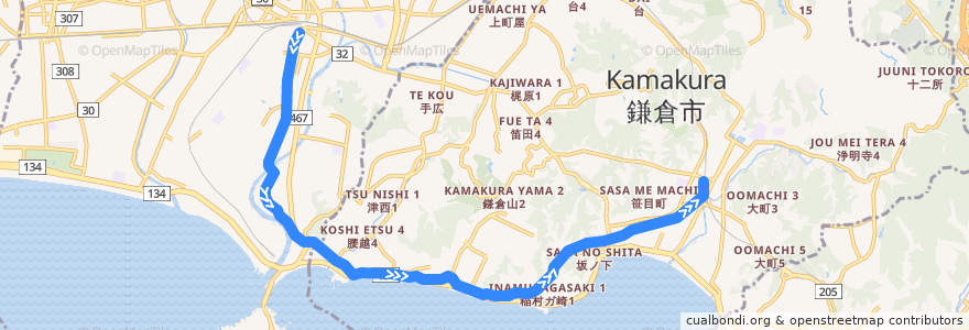 Mapa del recorrido 江ノ島電鉄 de la línea  en كاناغاوا.
