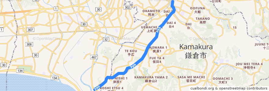 Mapa del recorrido 湘南モノレール de la línea  en 镰仓.