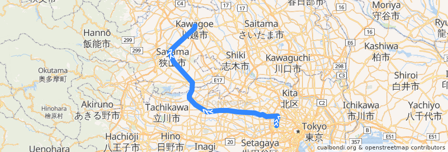 Mapa del recorrido 西武新宿線 de la línea  en Japão.