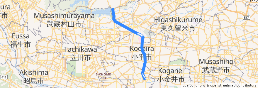 Mapa del recorrido 西武多摩湖線 de la línea  en 東京都.