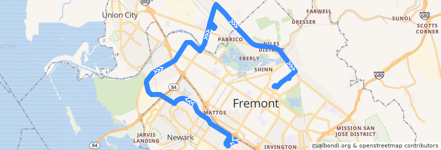 Mapa del recorrido AC Transit 232: NewPark Mall => Fremont BART de la línea  en アラメダ郡.