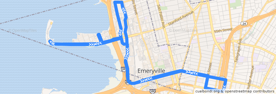 Mapa del recorrido Emery Go-Round route Shellmound/Powell (non-peak hours) de la línea  en 阿拉梅达县/阿拉米達縣/阿拉米達郡.