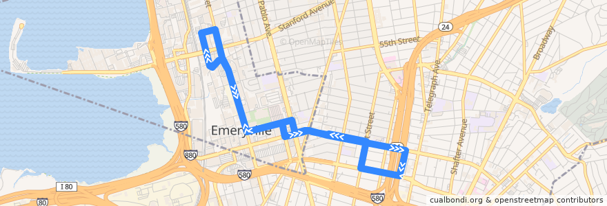 Mapa del recorrido Emery Go-Round route South Hollis (peak hours) de la línea  en Condado de Alameda.