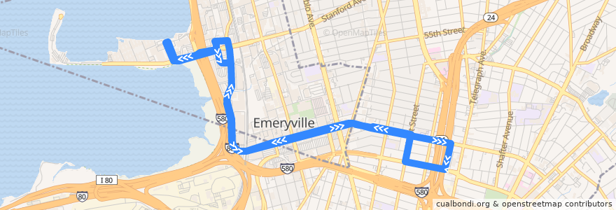 Mapa del recorrido Emery Go-Round route South Shellmound/Powell via The Towers (peak hours) de la línea  en Alameda County.