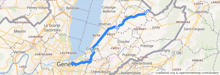 Mapa del recorrido Bus A: Gy → Rive de la línea  en Женева.