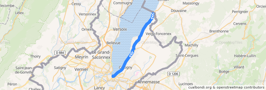 Mapa del recorrido Bus E: Hermance → Rive de la línea  en Geneva.