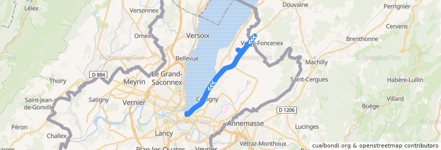 Mapa del recorrido Bus G: Veigy-Douane → Rive de la línea  en جنيف.