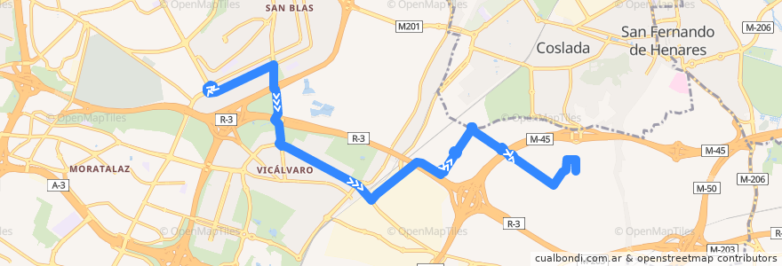 Mapa del recorrido Bus SE723: Alsacia - El Cañaveral de la línea  en Madrid.