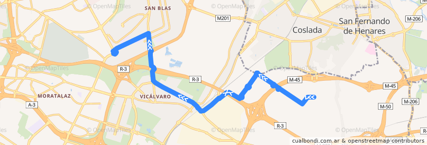 Mapa del recorrido Bus SE723: Alsacia - El Cañaveral de la línea  en Madrid.