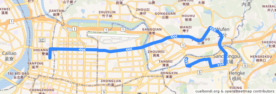 Mapa del recorrido 臺北市 民權幹線 南港->臺北橋 de la línea  en Taipeh.