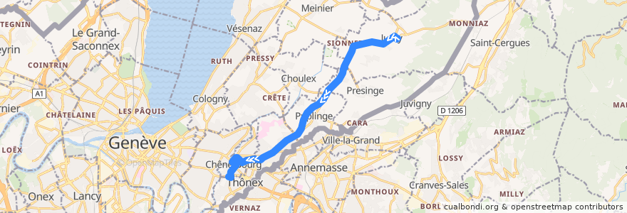 Mapa del recorrido Bus 32: Jussy-Meurets → Sous-Moulin de la línea  en Geneva.