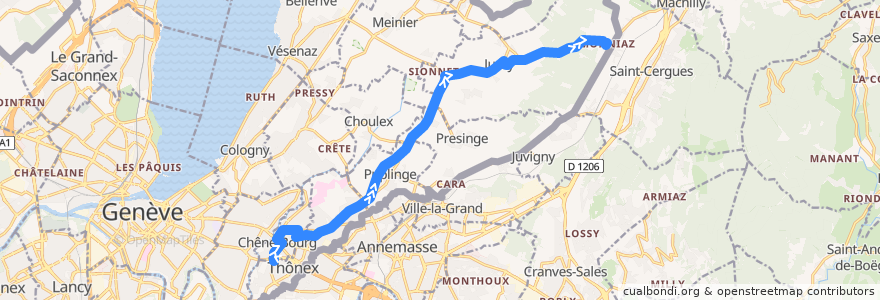 Mapa del recorrido Bus 32: Sous-Moulin → Monniaz de la línea  en Genève.